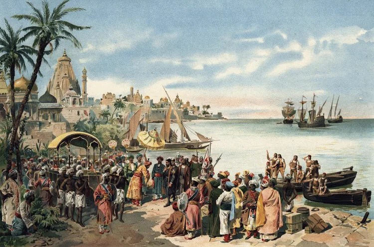 Historic painting of the colonial cinnamon trade