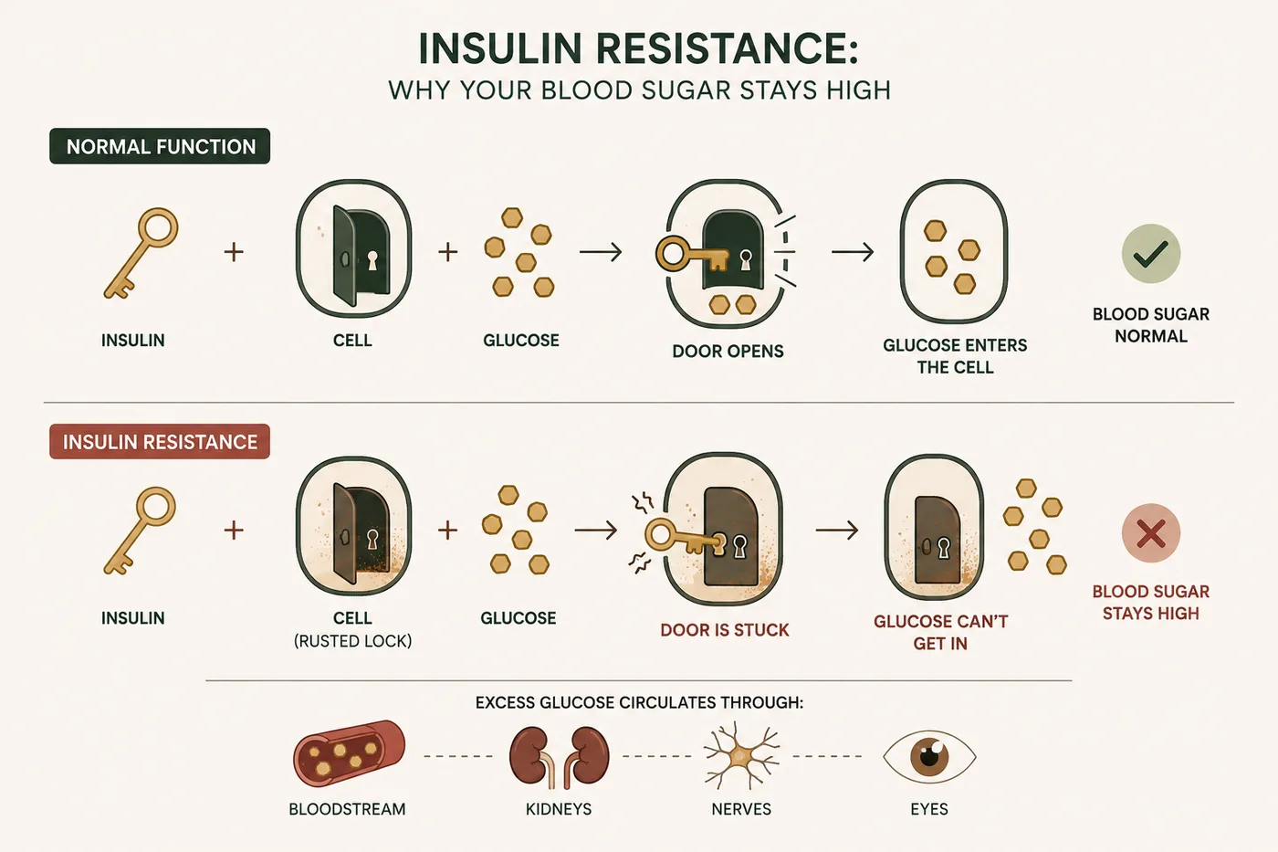 Diagram: insulin resistance and why your blood sugar stays high
